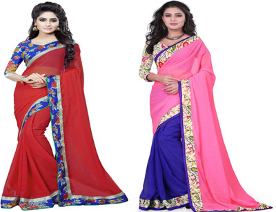 

Aai Shree Khodiyar Art Floral Print Bollywood Chiffon Saree(Pack of 2, Multicolor)