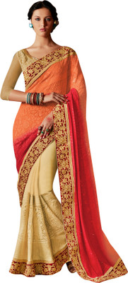 

Brijraj Embroidered Fashion Georgette Saree(Orange, Red, Beige), Beige;orange;red