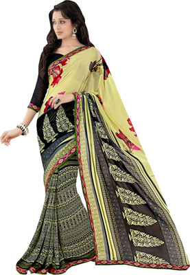 

Khoobee Self Design, Printed Fashion Georgette Saree(Multicolor), Beige;black;multicolor