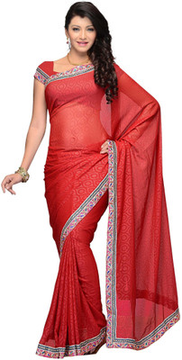 

JTInternational Geometric Print Fashion Georgette Saree(Red)