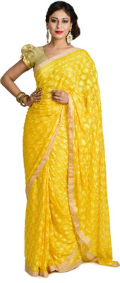 

Ethnic Bliss Lifestyles Self Design Phulkari Chiffon Saree(Yellow