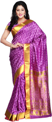 

Lovely Look Printed Daily Wear Art Silk Saree(Purple, Yellow), Purple & gold