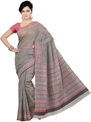 

Ishin Printed Fashion Cotton Saree(Grey), Grey & pink