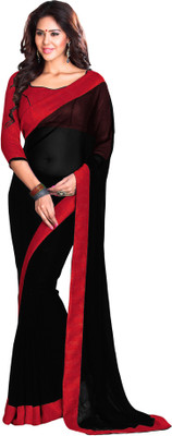 

Sourbh Sarees Solid Fashion Georgette Saree(Black, Red)