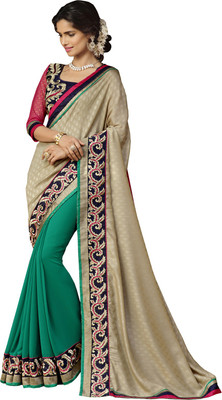 

Lovelylook Embroidered Daily Wear Georgette, Silk, Jacquard Saree(Beige, Green)