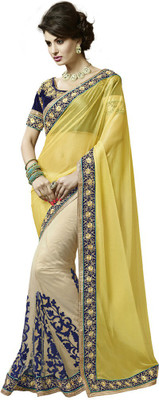 

Desi Butik Embroidered Fashion Lycra, Net Saree(Yellow, Beige), Beige;yellow