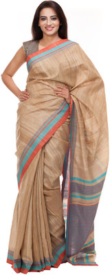 

Elite Handicrafts Solid Bhagalpuri Handloom Tussar Silk Saree(Multicolor), Beize