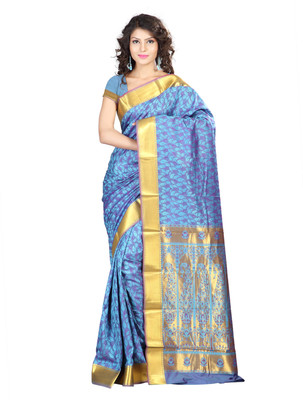 

Varkala Silk Sarees Woven Kanjivaram Jacquard Saree(Purple, Light Blue)