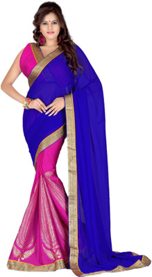 

Cenizas Solid Fashion Crepe Saree(Blue)