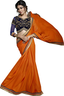 

Jiya Self Design, Embroidered Fashion Georgette Saree(Orange, Blue), Blue;orange