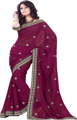 

Sourbh Sarees Self Design Fashion Synthetic Georgette Saree(Pink, Wine