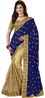 

M.S.Retail Embroidered Bollywood Georgette Saree(Gold), Blue;gold