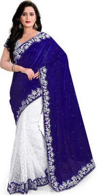 

Aksh Fashion Embroidered Fashion Velvet Saree(Blue)