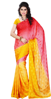 

JTInternational Printed Fashion Handloom Jacquard Saree(Multicolor), Red;yellow