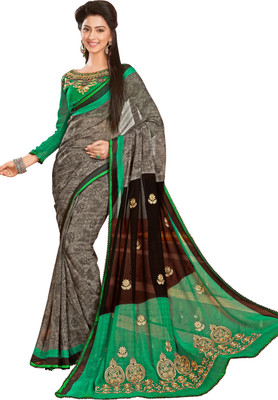 

Jiya Self Design, Embroidered Fashion Chiffon Saree(Grey, Brown, Green), Brown;green;grey
