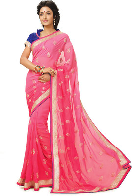 

Indianbeauty Self Design, Embroidered Bollywood Georgette Saree(Pink)