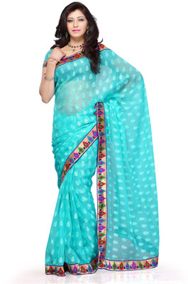 

JTInternational Self Design Fashion Net, Jacquard Saree(Light Blue)