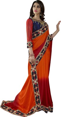 

Khushali Self Design, Embellished, Embroidered Fashion Crepe, Georgette Saree(Red, Blue, Orange), Blue;orange;red