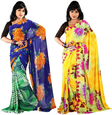 

Hawai Printed Fashion Chiffon Saree(Pack of 2, Multicolor)