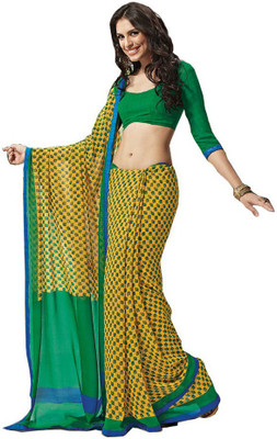 

Party Wear Dresses Printed Fashion Pure Chiffon Saree(Green)