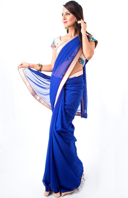 

Cenizas Solid Fashion Chiffon Saree(Blue)