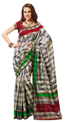 

K D Collection Printed Daily Wear Silk Saree(Red), Grey and red
