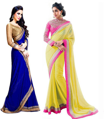 

Stylezone Embroidered Fashion Chiffon Saree(Pack of 2, Blue, Yellow)
