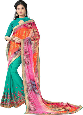 

Jiya Self Design, Embroidered Fashion Georgette Saree(Green, Multicolor)