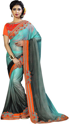 

Saara Floral Print Fashion Lycra Saree(Blue, Grey), Sky blue and grey