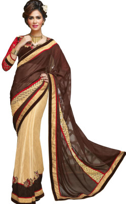 

Lovelylook Embroidered Daily Wear Georgette, Jacquard Saree(Brown, White), Brown & cream