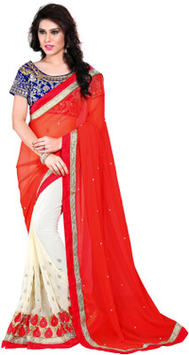 

Silkbazar Embroidered Fashion Georgette Saree(Red, White)