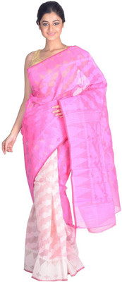 RLBFashion Self Design Jamdani Handloom Cotton, Art Silk Saree(Pink) Flipkart