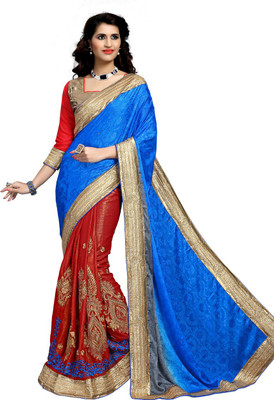 

Aasvaa Embroidered Fashion Jacquard Saree(Blue)