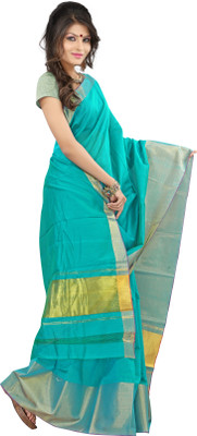 

Mimosa Solid Kanjivaram Handloom Cotton Saree(Light Blue), Ananda