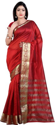 

Weavedeal Solid Banarasi Chanderi Saree(Red)