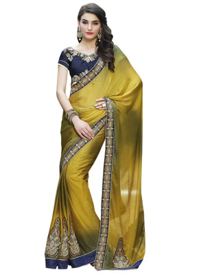 

Khoobee Self Design, Embroidered, Embellished Fashion Georgette Saree(Green, Blue, Yellow), Blue;green;yellow