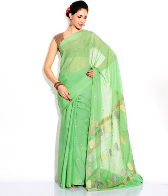 

Zain Textiles Woven Banarasi Chiffon Saree(Green)