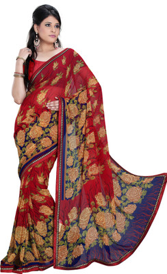 

Khushali Self Design, Printed Fashion Chiffon Saree(Red, Multicolor), Multicolor;red