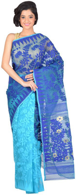 

RLBFashion Self Design Jamdani Handloom Cotton Saree(Blue)