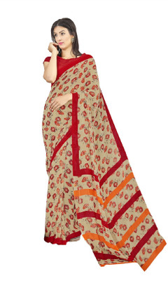 Shaily Retails Floral Print Fashion Poly Georgette Saree(Beige)
