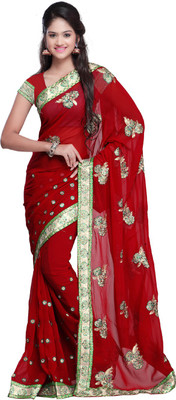 

Desi Butik Embroidered Fashion Art Silk Saree(Maroon)