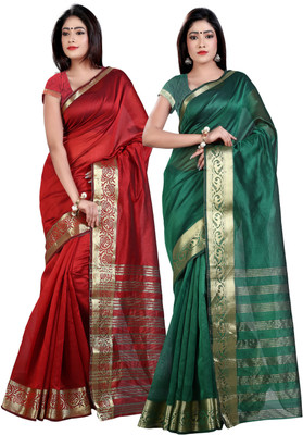 

Weavedeal Solid Banarasi Chanderi Saree(Pack of 2, Multicolor)