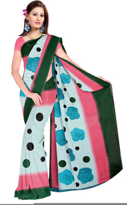

Parisha Printed Fashion Georgette Saree(White, Light Blue), Light blue;white