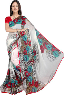

Party Wear Dresses Printed Fashion Chiffon Saree(White)