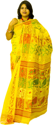 

Runu's Boutique Woven Jamdani Handloom Cotton Saree(Yellow)