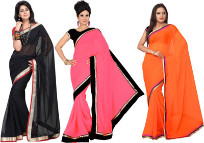 

Silkbazar Self Design Fashion Synthetic Chiffon Saree(Pack of 3, Multicolor)