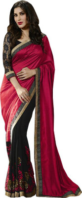 Shoppershopee Embroidered Bollywood Georgette Saree(Pink, Black), Dark pink and black