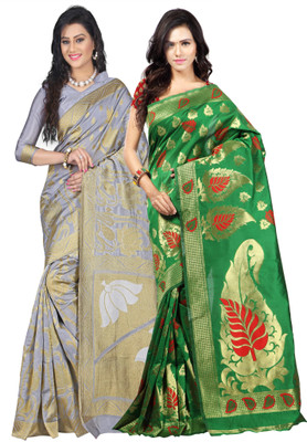 

Weavedeal Embellished Kanjivaram Silk Cotton Blend Saree(Pack of 2, Grey, Green), Green;grey