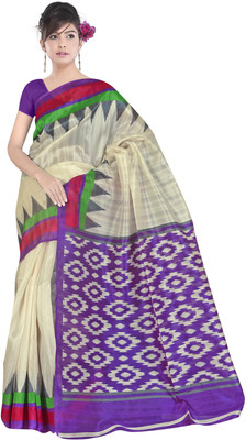 

Manthan Printed Daily Wear Art Silk Saree(White, Purple), Cream & purple
