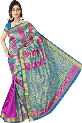 

JagannathSaree Woven Fashion Silk Saree(Pink, Blue), Blue;pink